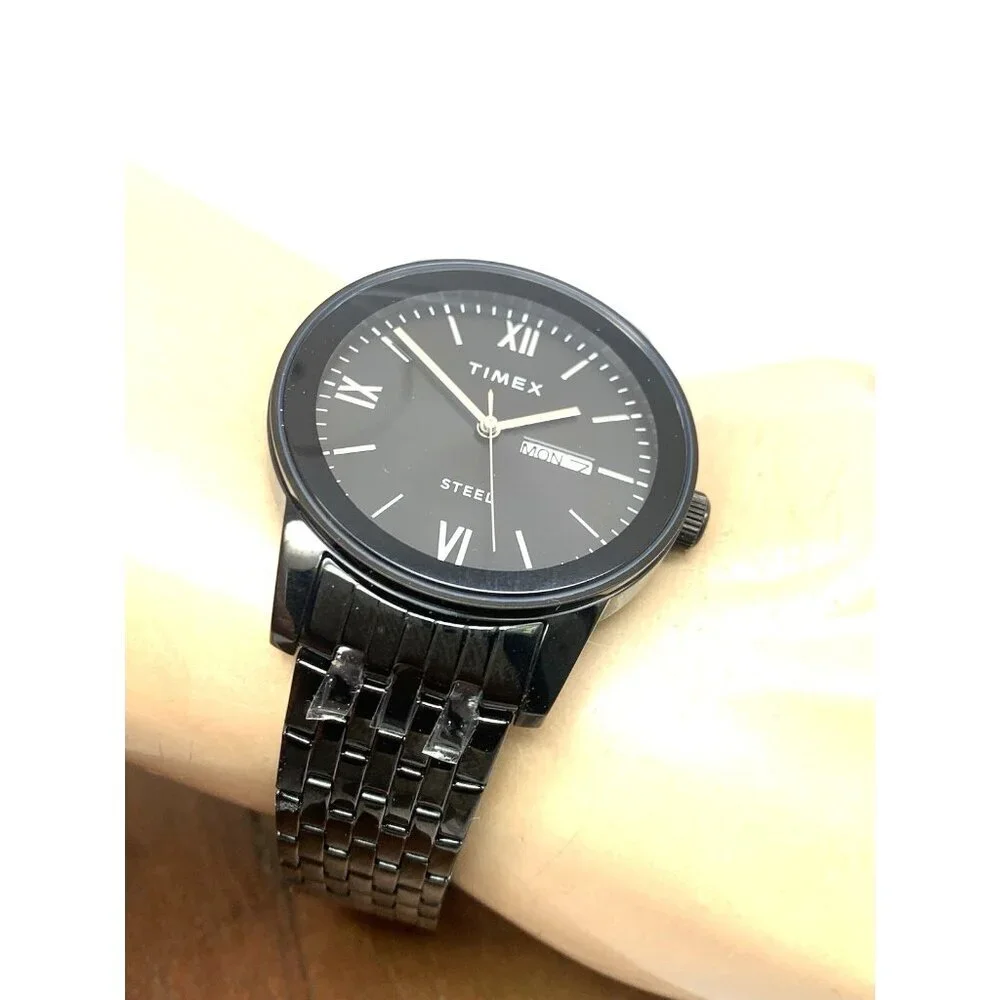 Timex Men's Watch TW2T50400 Quartz Black Dial Day Date Stainless Steel 41mm